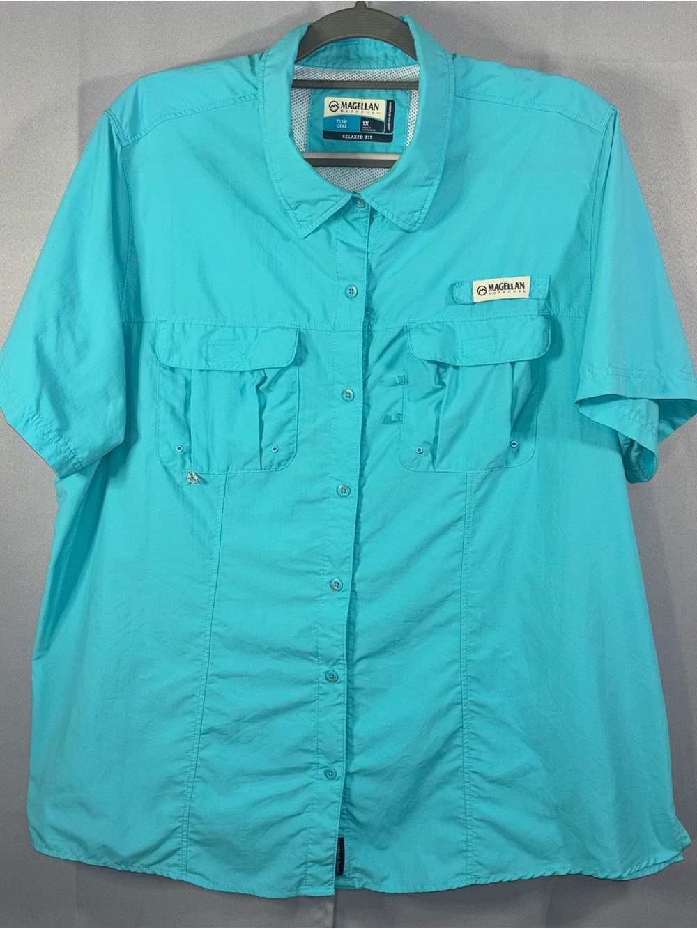 Magellan Outdoors Fish Gear Shirt Men’s 2X Turquoise Short Sleeve Nylon Button